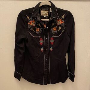 Roper Black Shirt with Colorful Southwest Bird Embroidery